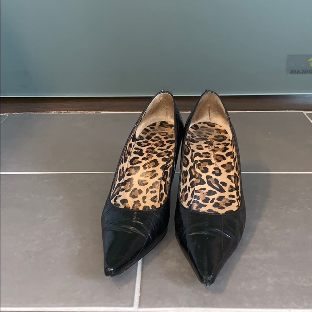 black leather heels